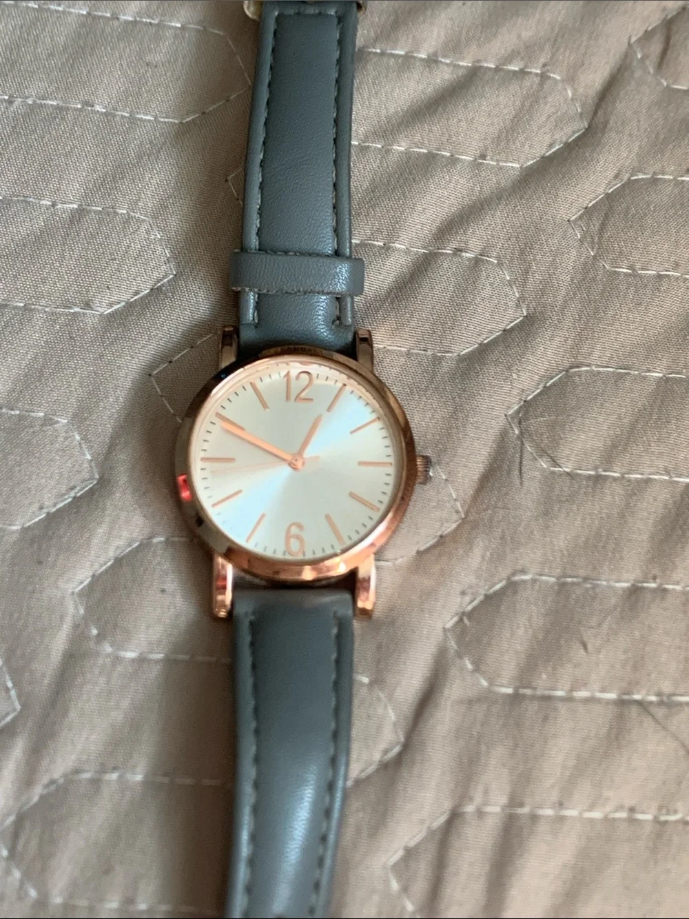 Women's Grey Leather Strap Watch with Rose Gold Casey need battery